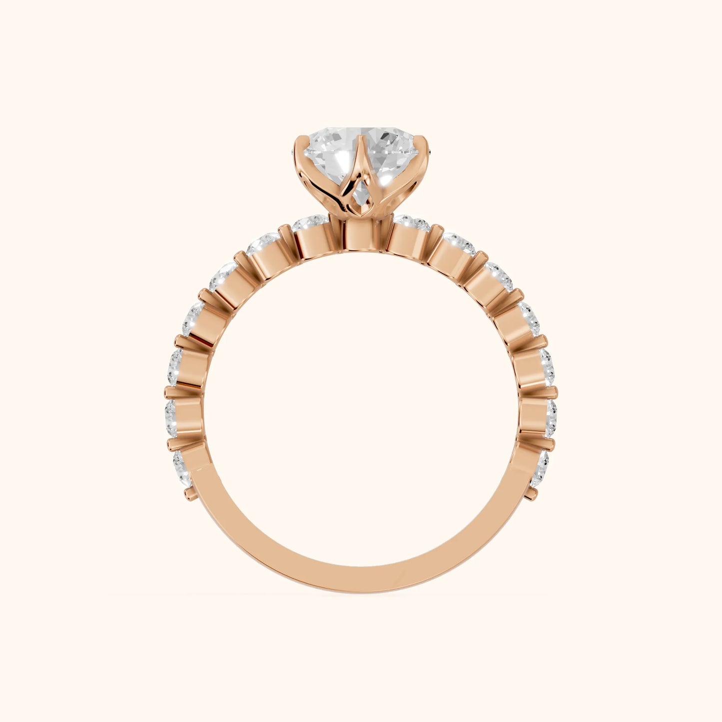 Eleanor Majesty Side Stone Round Diamond Engagement Ring in Rose Gold - FingerView