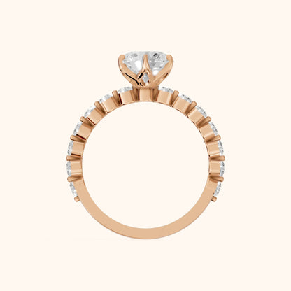 Eleanor Majesty Side Stone Round Diamond Engagement Ring in Rose Gold - FingerView