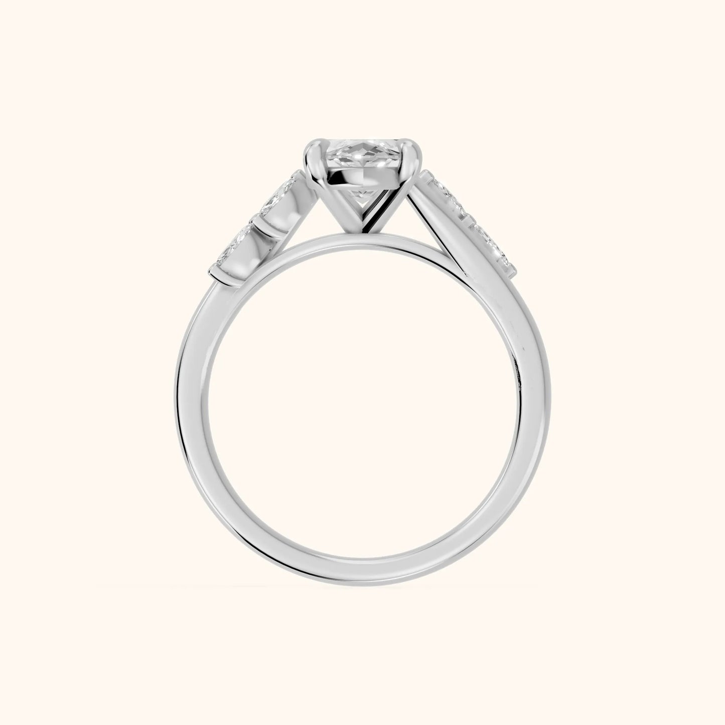 Flora Twist Side Stone Marquise Diamond Engagement Ring in Silver - FingerView