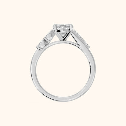 Flora Twist Side Stone Marquise Diamond Engagement Ring in Silver - FingerView