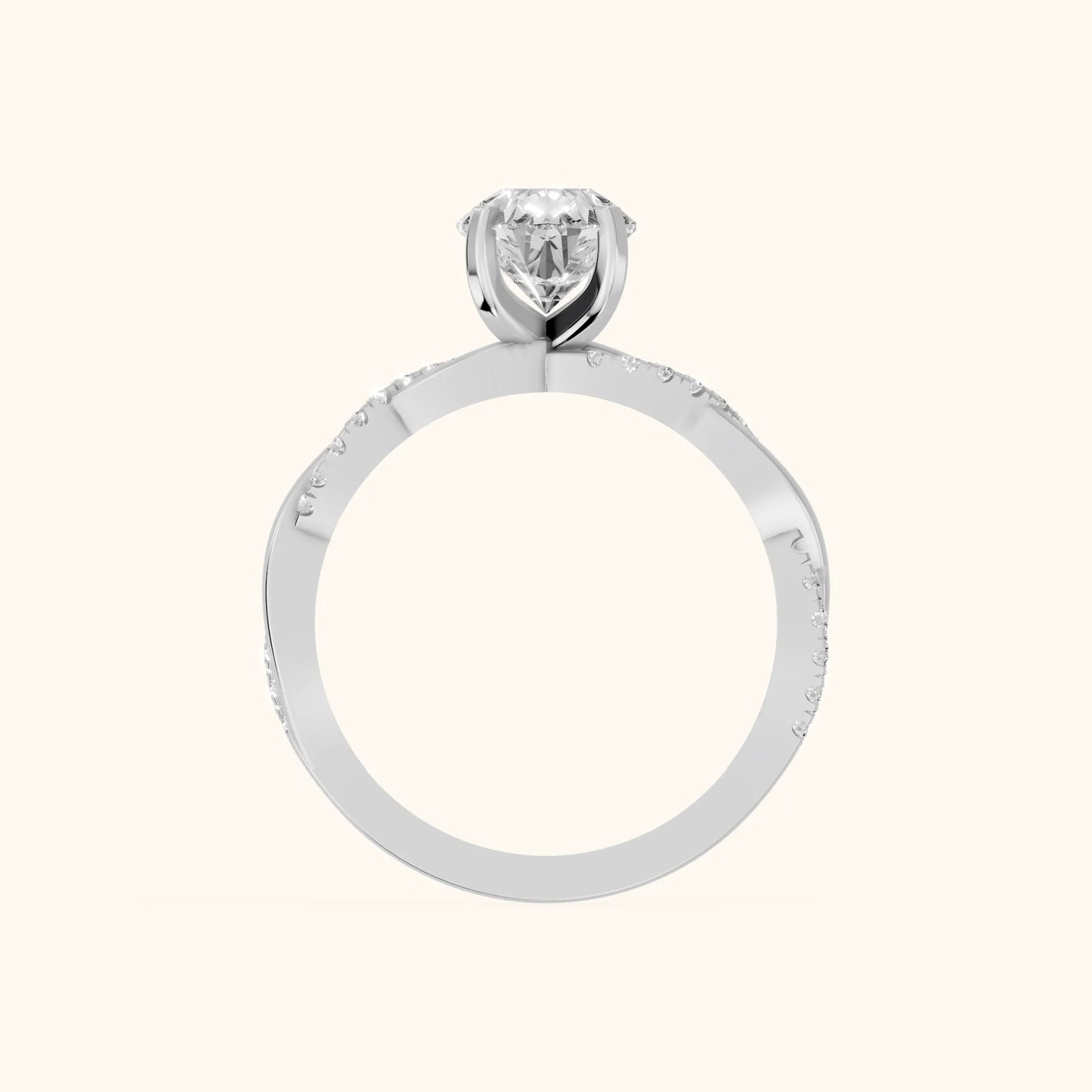 Twisted Side Stone Pear Diamond Engagement Ring in Platinum - FingerView