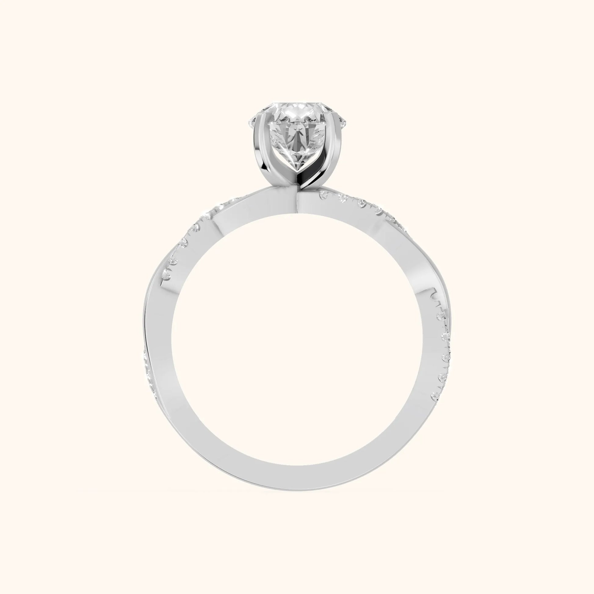 Twisted Side Stone Pear Diamond Engagement Ring in Platinum - FingerView