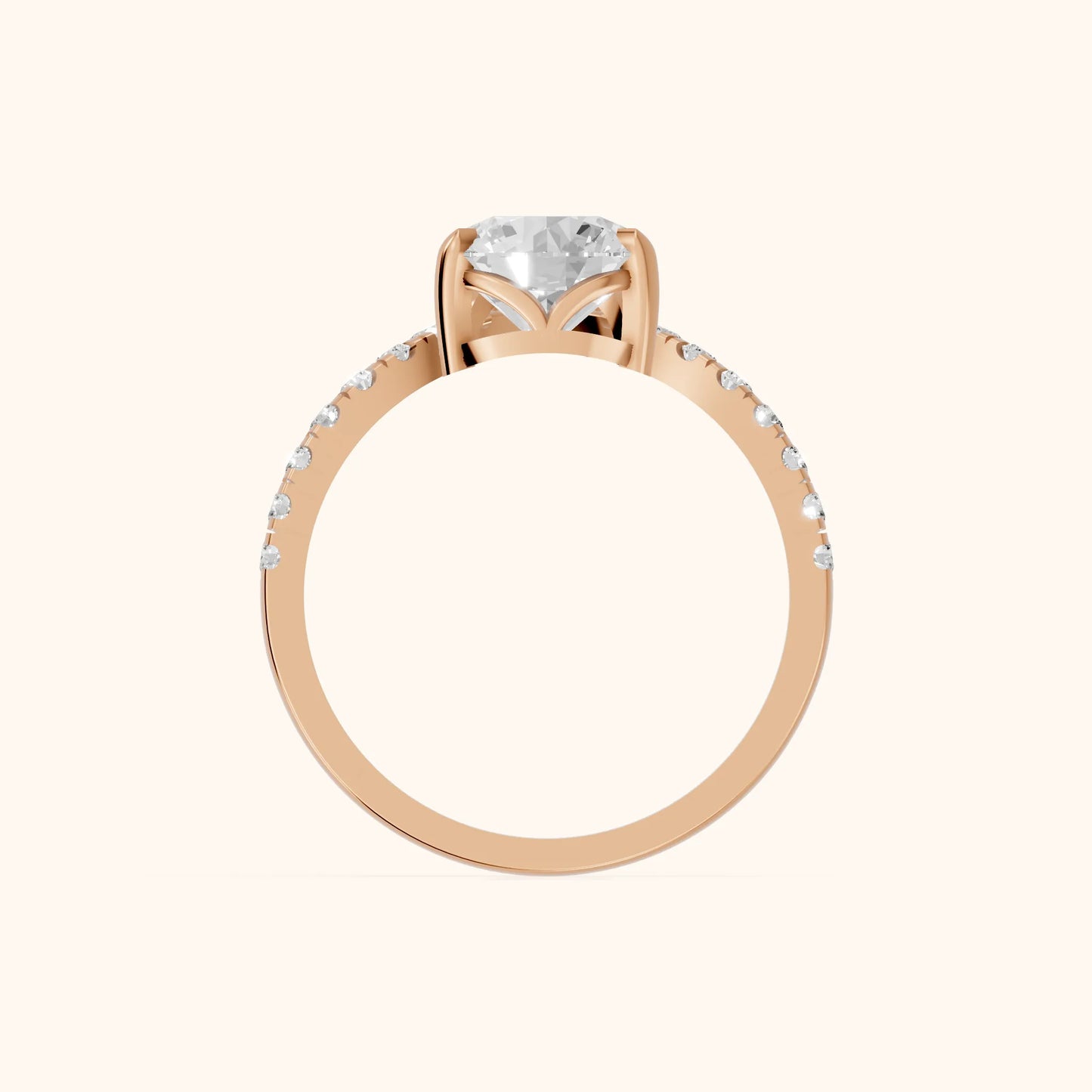 Isabella Legacy Side Stone Round Diamond Engagement Ring in Rose Gold - FingerView