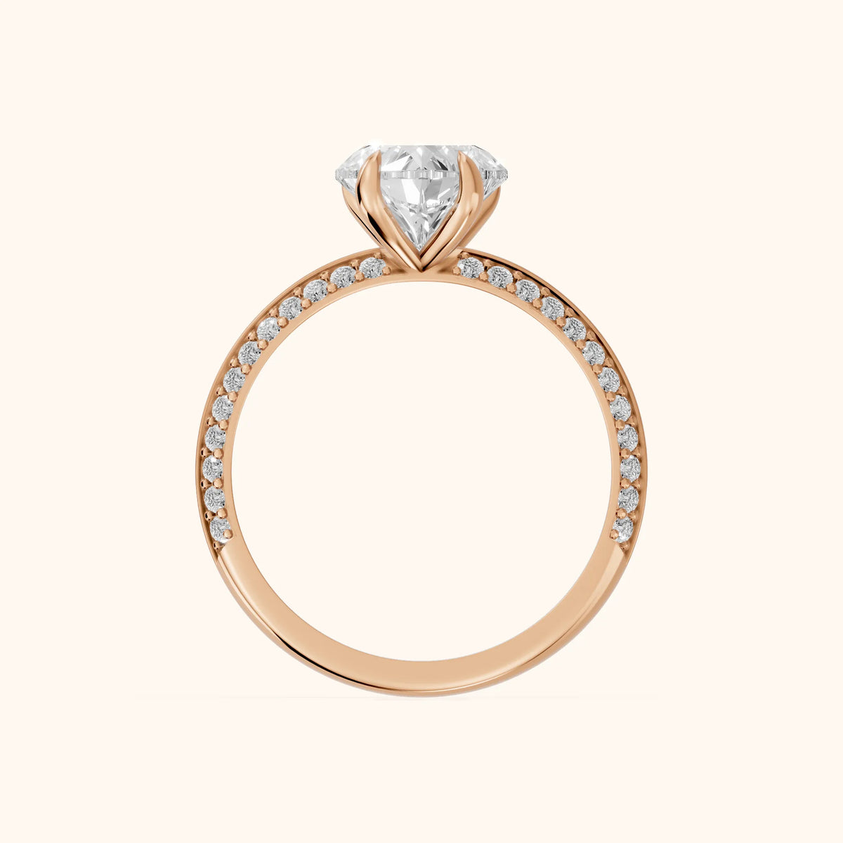 Meredith Knife Edge Pavé Heart Diamond Engagement Ring in Rose Gold - FingerView.webp