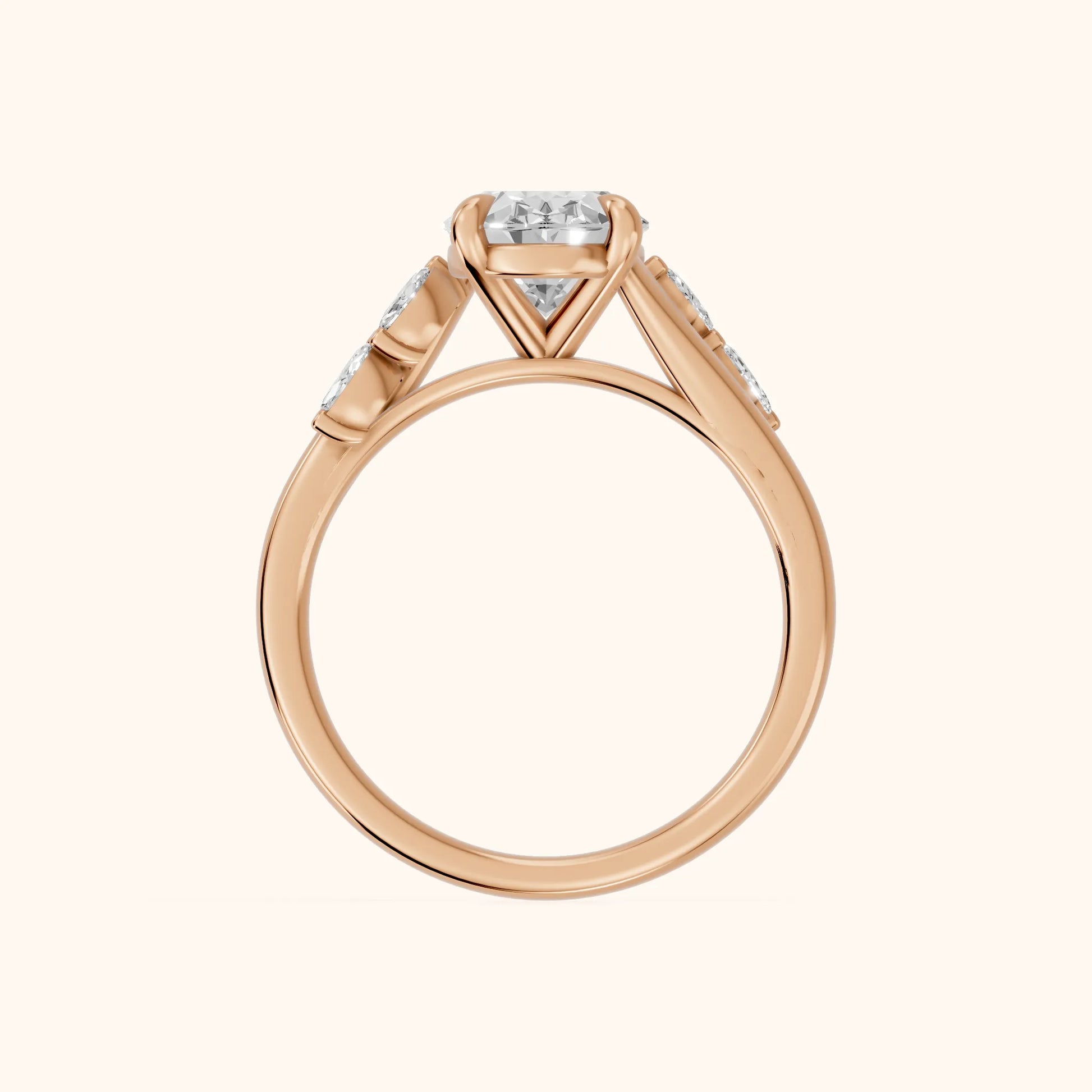 Flora Twist Side Stone Oval Diamond Engagement Ring in Rose Gold - FingerView