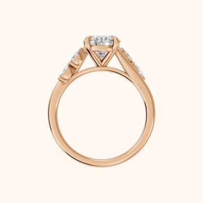 Flora Twist Side Stone Oval Diamond Engagement Ring in Rose Gold - FingerView