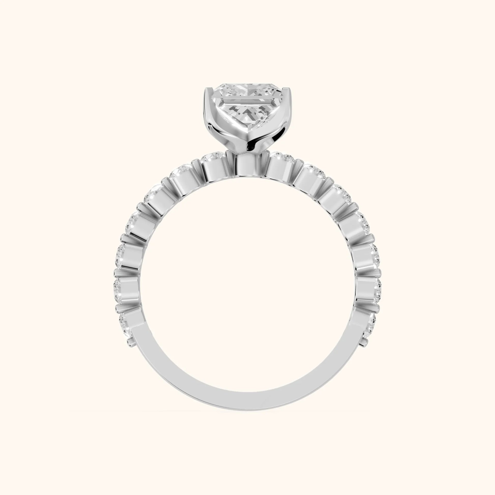 Eleanor Majesty Side Stone Princess Diamond Engagement Ring in White Gold - FingerView
