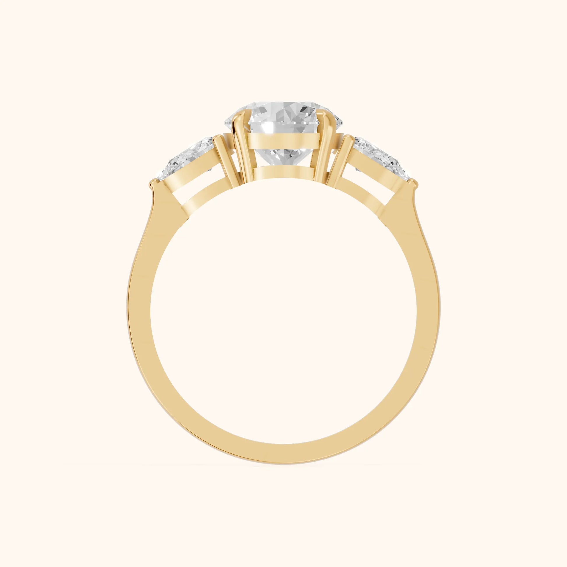 Grace Three Stone Round Diamond Engagement Ring in Yellow Gold - FingerView