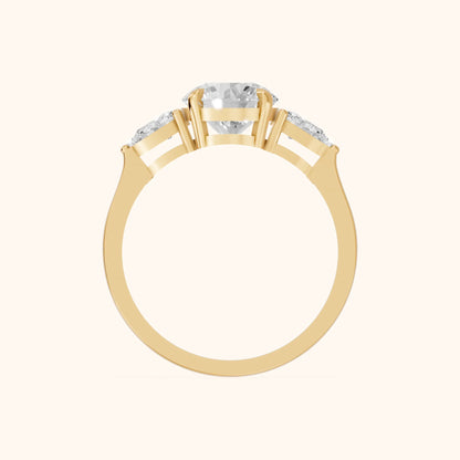 Grace Three Stone Round Diamond Engagement Ring in Yellow Gold - FingerView