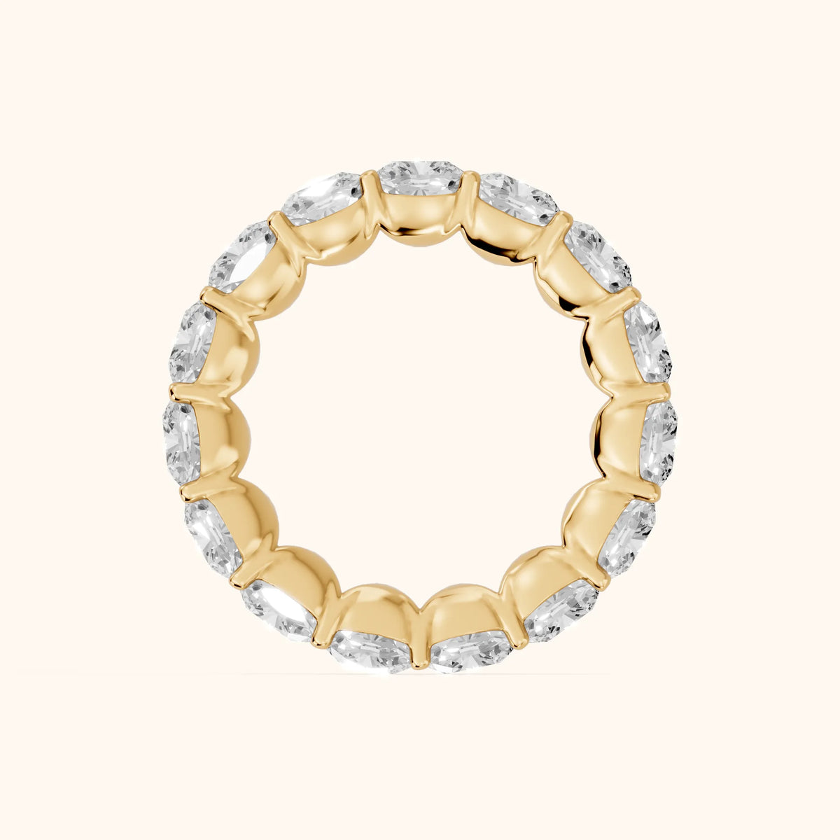 Vida Shared Prong Cushion Diamond Eternity Band in Yellow Gold - FingerView