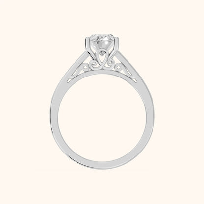 Iris Vintage Oval Diamond Engagement Ring in White Gold - FingerView