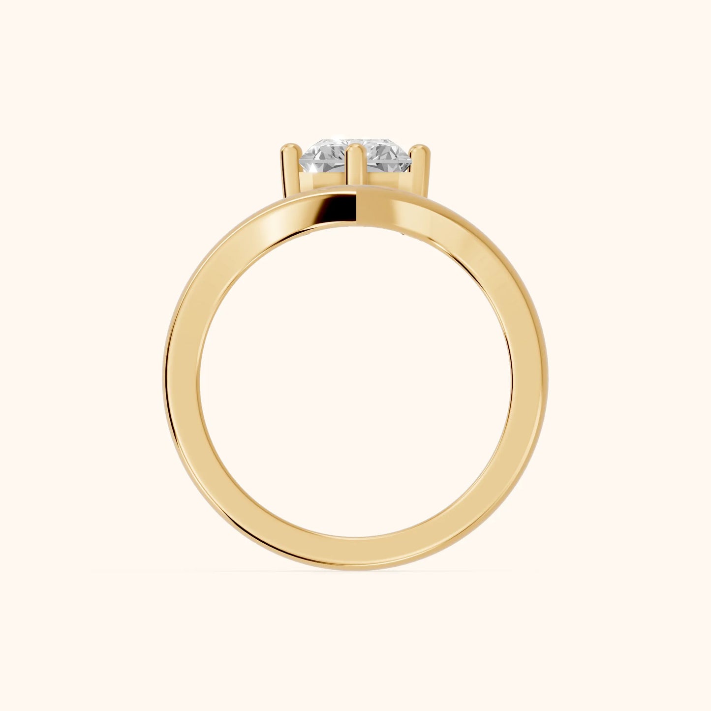 Evelyn Chevron Solitaire Radiant Diamond Engagement Ring in Yellow Gold - FingerView