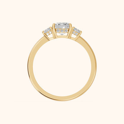 Marian Three-Stone Hidden Halo Emerald Diamond Engagement Ring in Yellow Gold - FingerView.webp