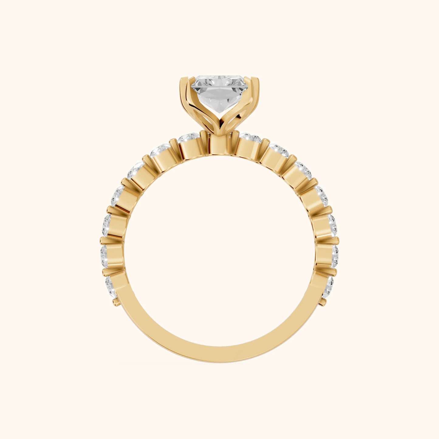 Eleanor Majesty Side Stone Radiant Diamond Engagement Ring in Yellow Gold - FingerView