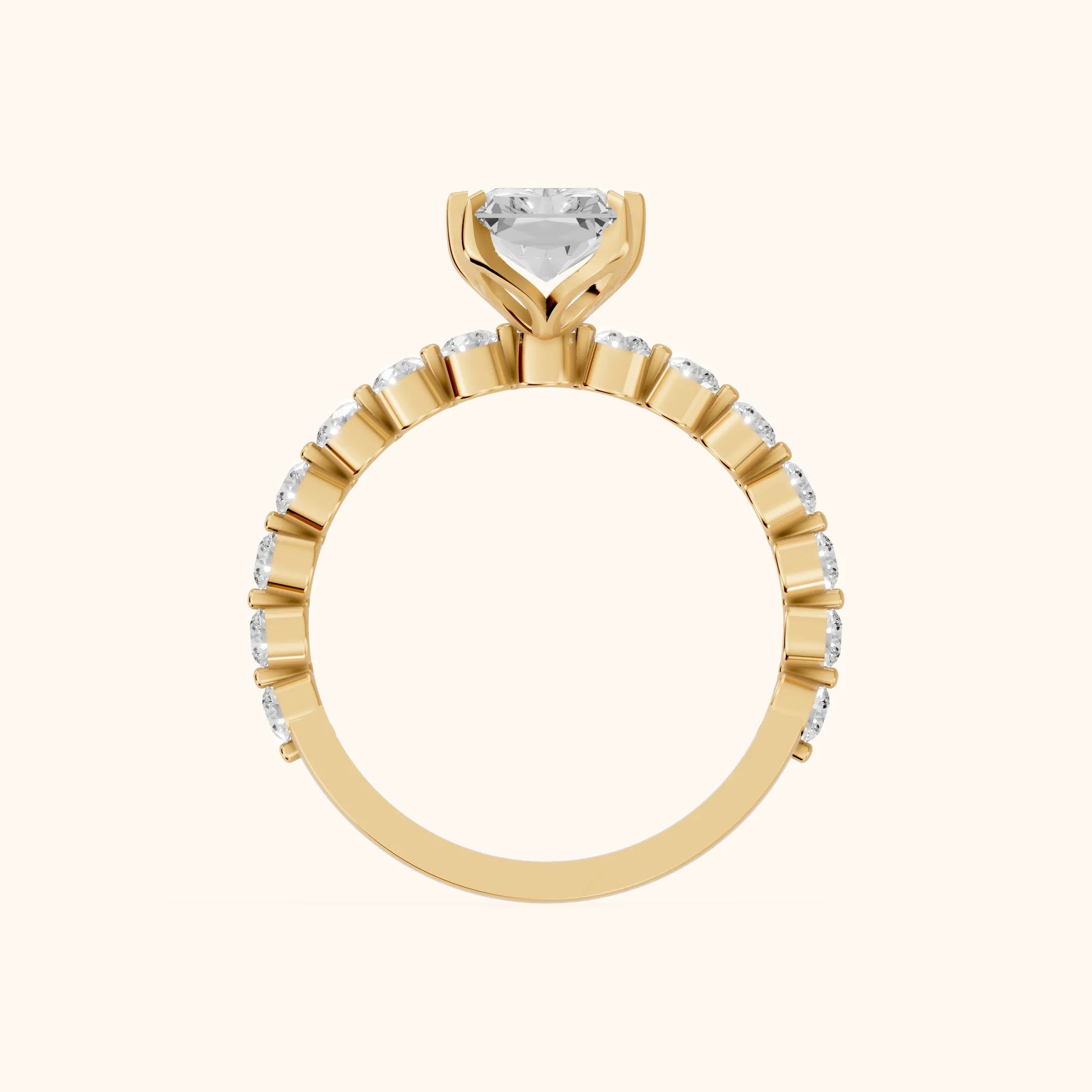 Eleanor Majesty Side Stone Radiant Diamond Engagement Ring in Yellow Gold - FingerView
