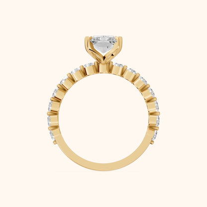 Eleanor Majesty Side Stone Radiant Diamond Engagement Ring in Yellow Gold - FingerView