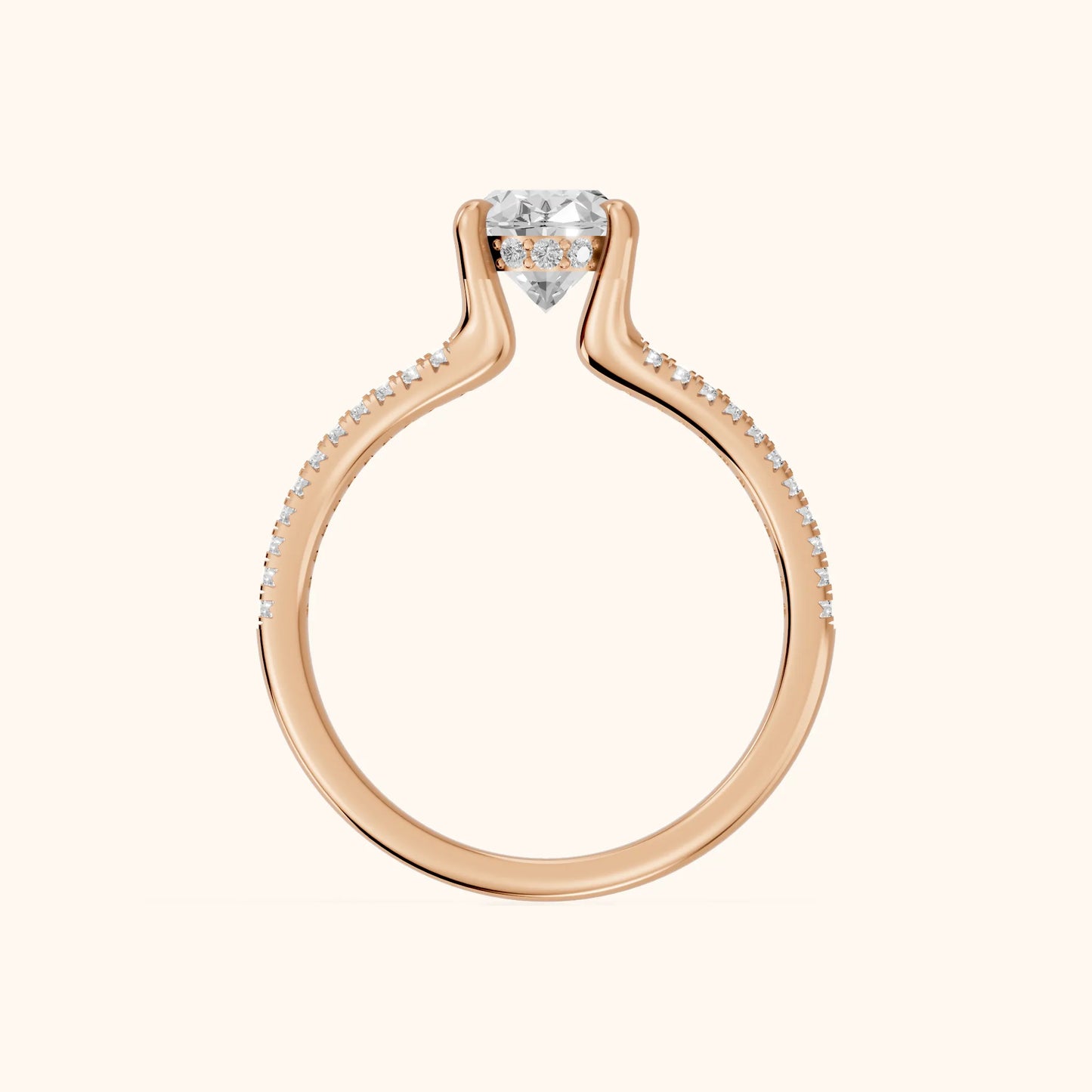 Eternal Embrace Solitaire Oval Diamond Engagement Ring in Rose Gold - FingerView