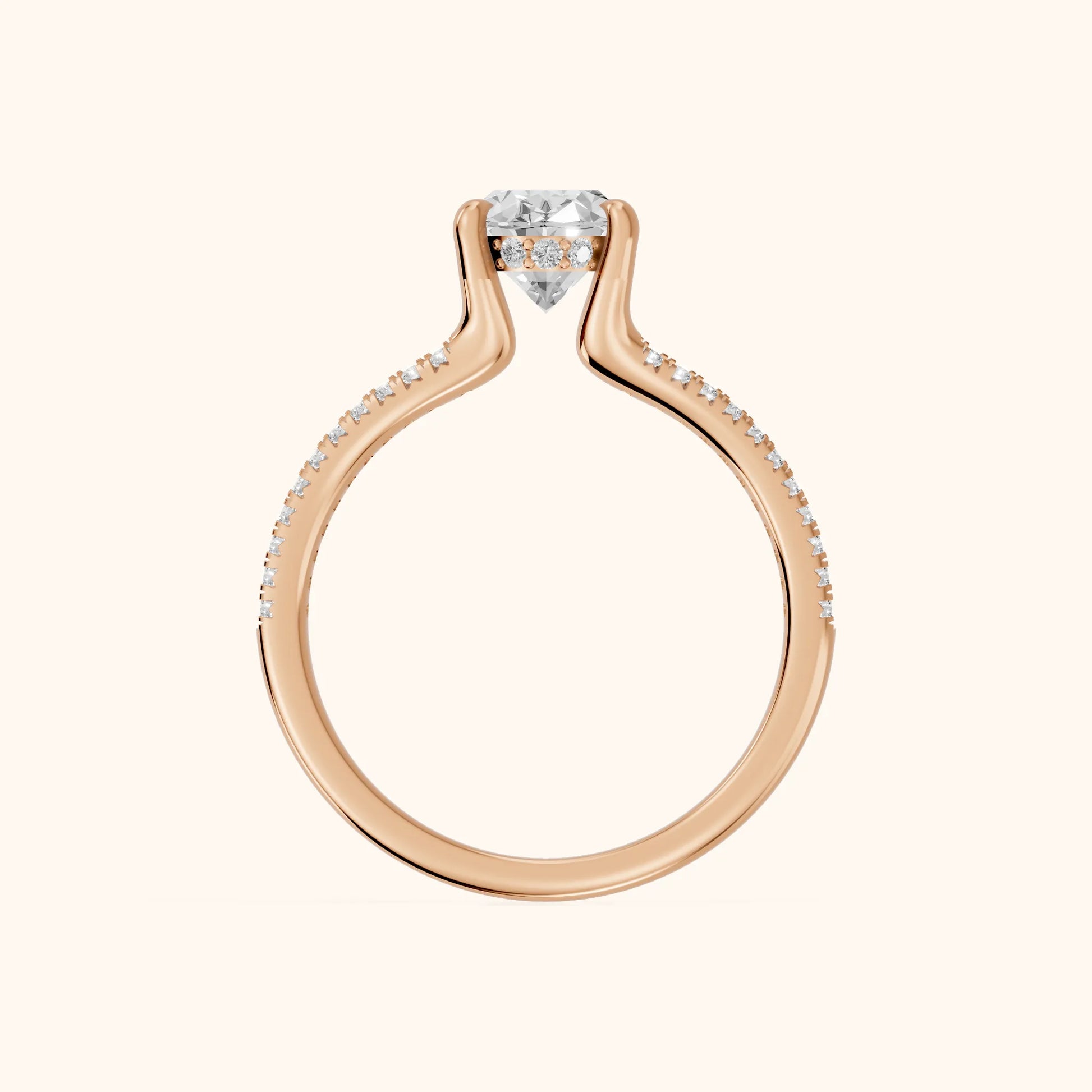 Eternal Embrace Solitaire Oval Diamond Engagement Ring in Rose Gold - FingerView
