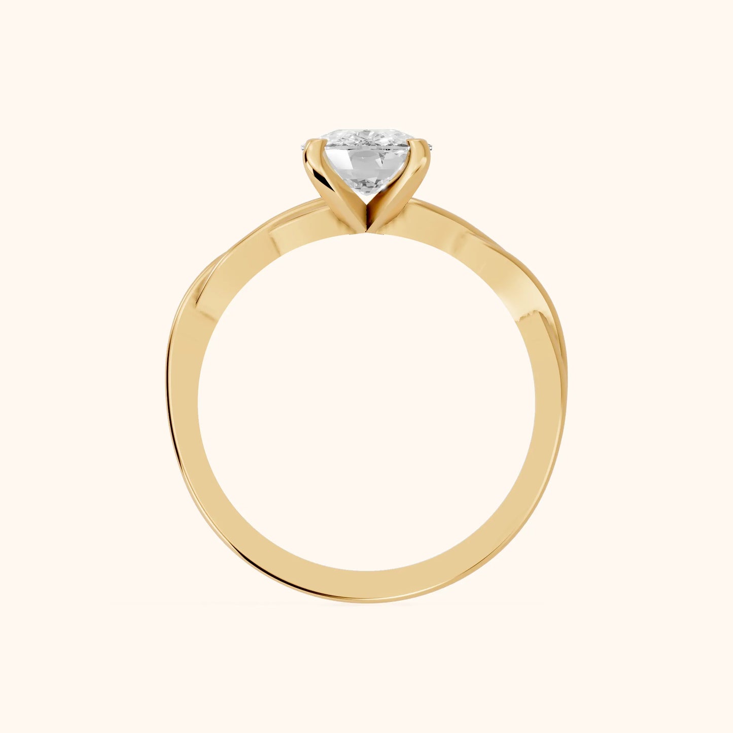Iris Twist Cushion Diamond Engagement Ring in Yellow Gold - FingerView