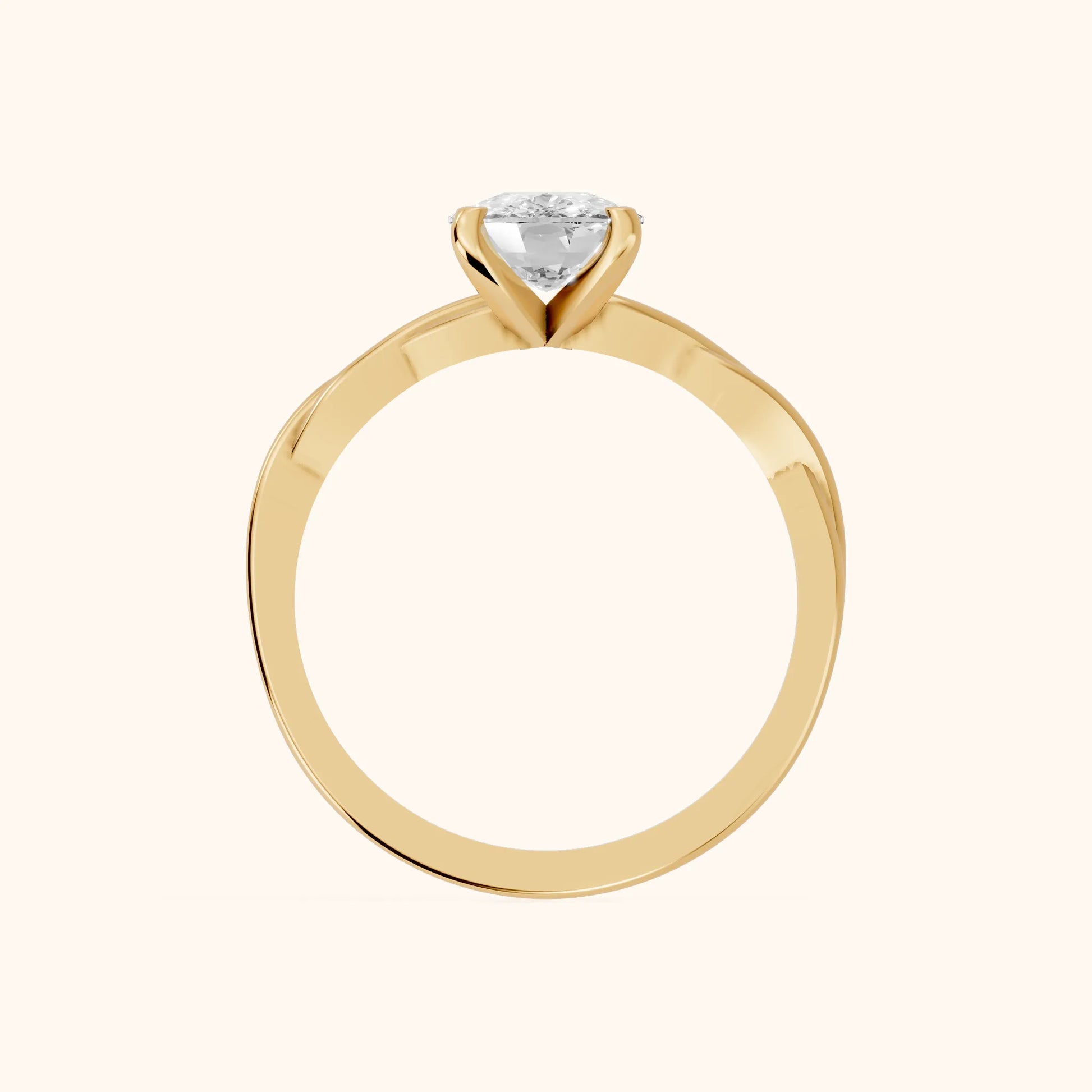 Iris Twist Cushion Diamond Engagement Ring in Yellow Gold - FingerView