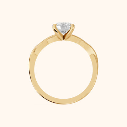 Iris Twist Cushion Diamond Engagement Ring in Yellow Gold - FingerView