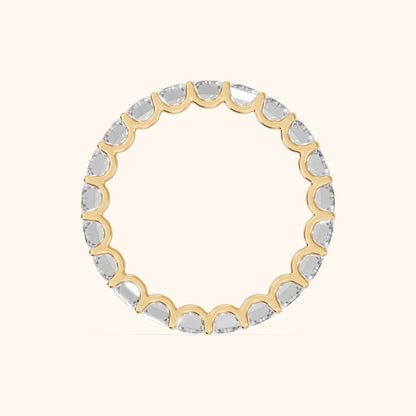 Josette Shared Prong Emerald Diamond Eternity Band in Yellow Gold - FingerView