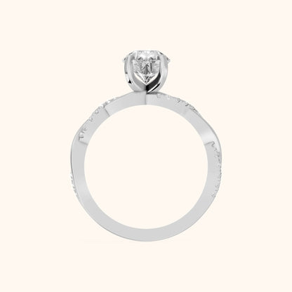 Twisted Side Stone Pear Diamond Engagement Ring in Silver - FingerView
