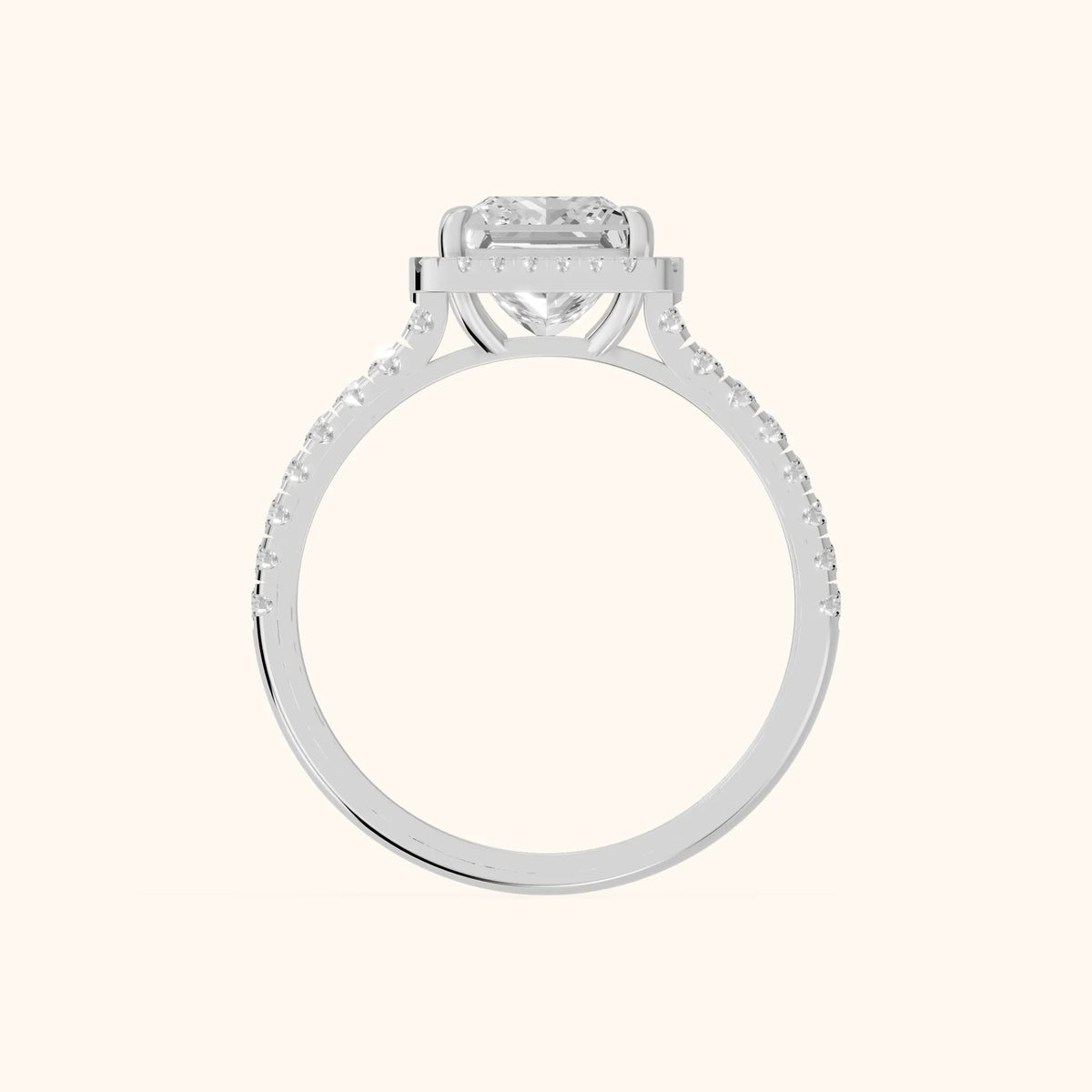 Mabel Halo French Pavé Princess Diamond Engagement Ring in Silver - FingerView.webp