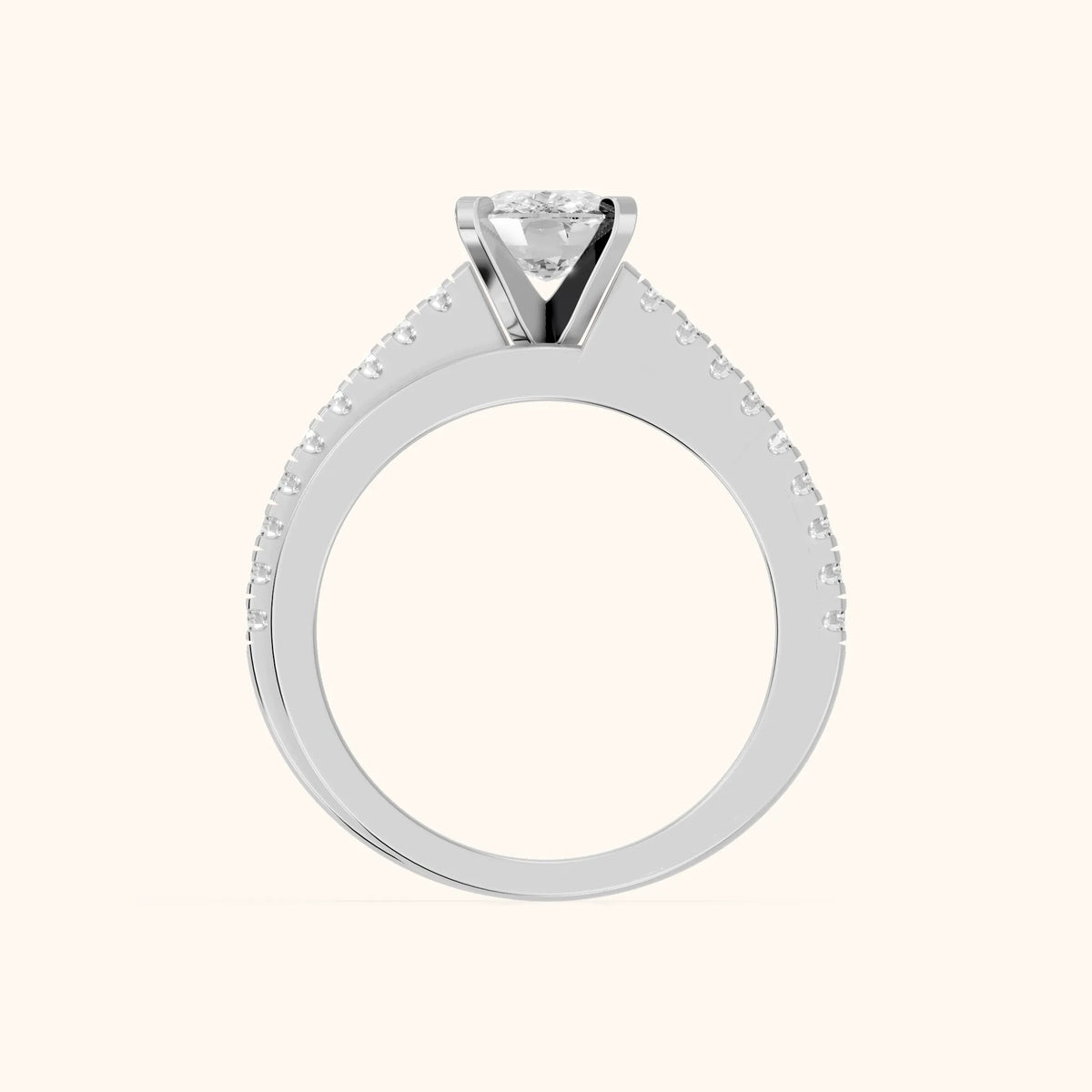 Edith Criss Cross Pavé Cushion Diamond Engagement Ring in White Gold - FingerView.webp