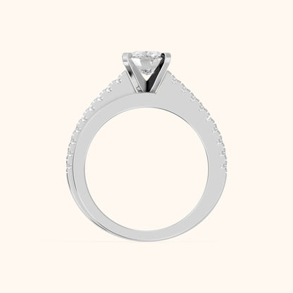 Edith Criss Cross Pavé Cushion Diamond Engagement Ring in White Gold - FingerView.webp