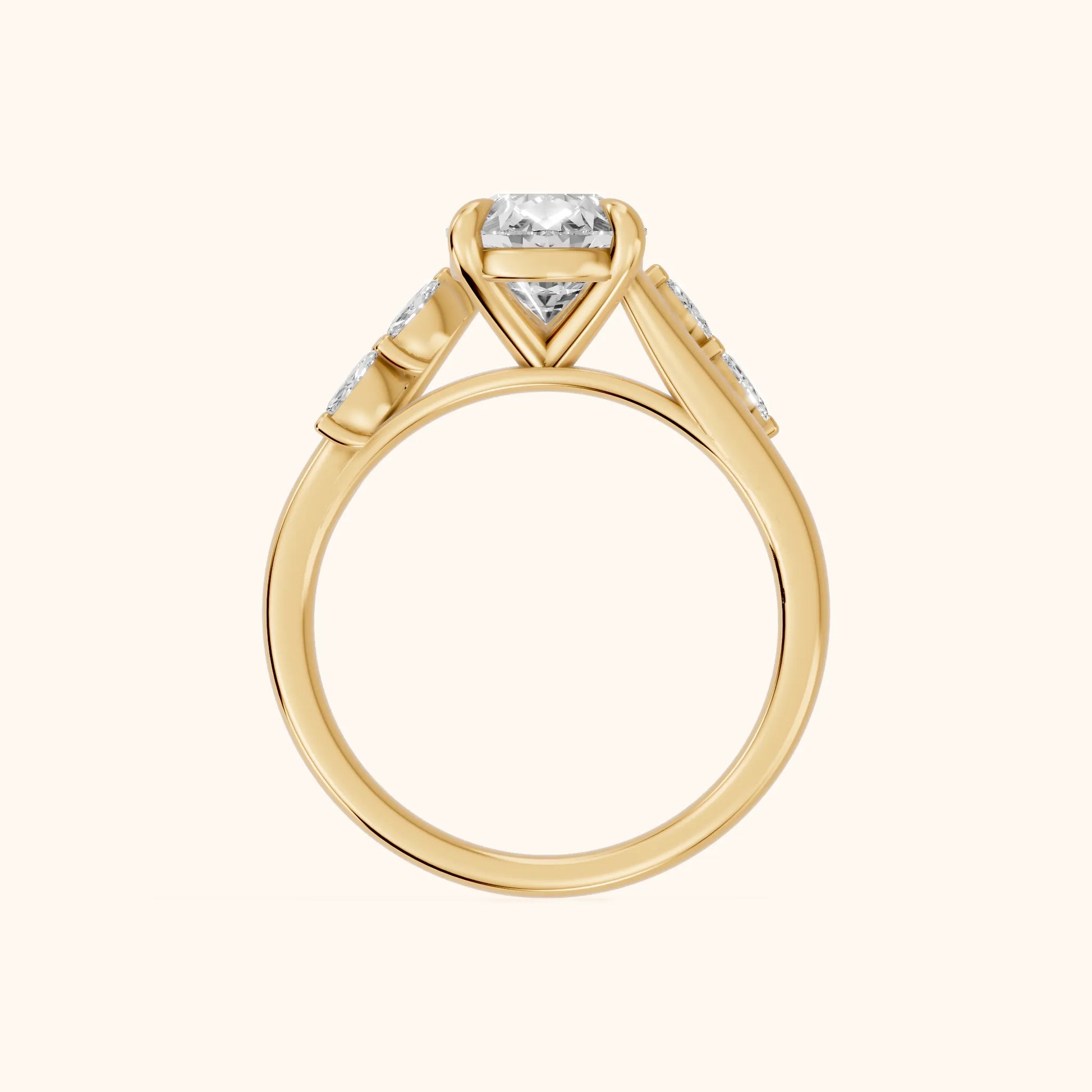 Flora Twist Side Stone Pear Diamond Engagement Ring in Yellow Gold - FingerView