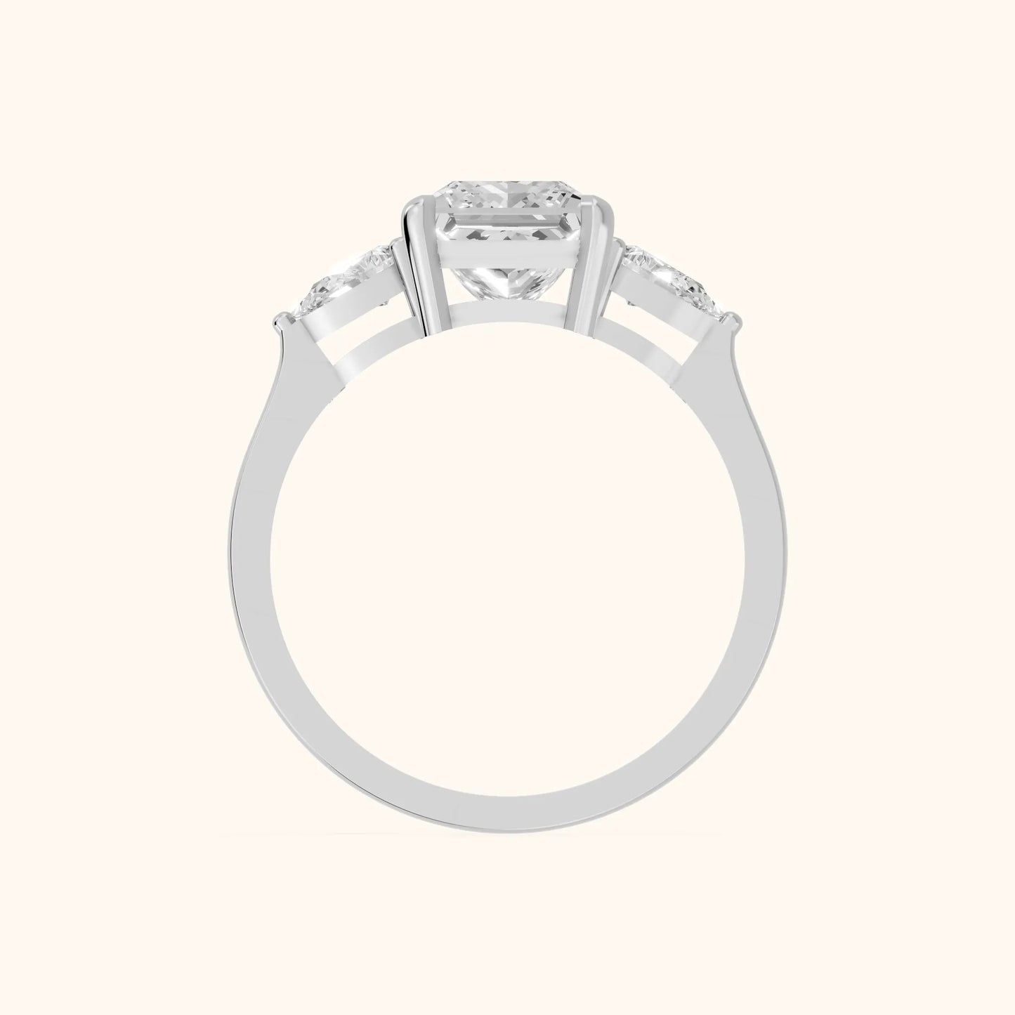 Grace Three Stone Princess Diamond Engagement Ring in White Gold - FingerView