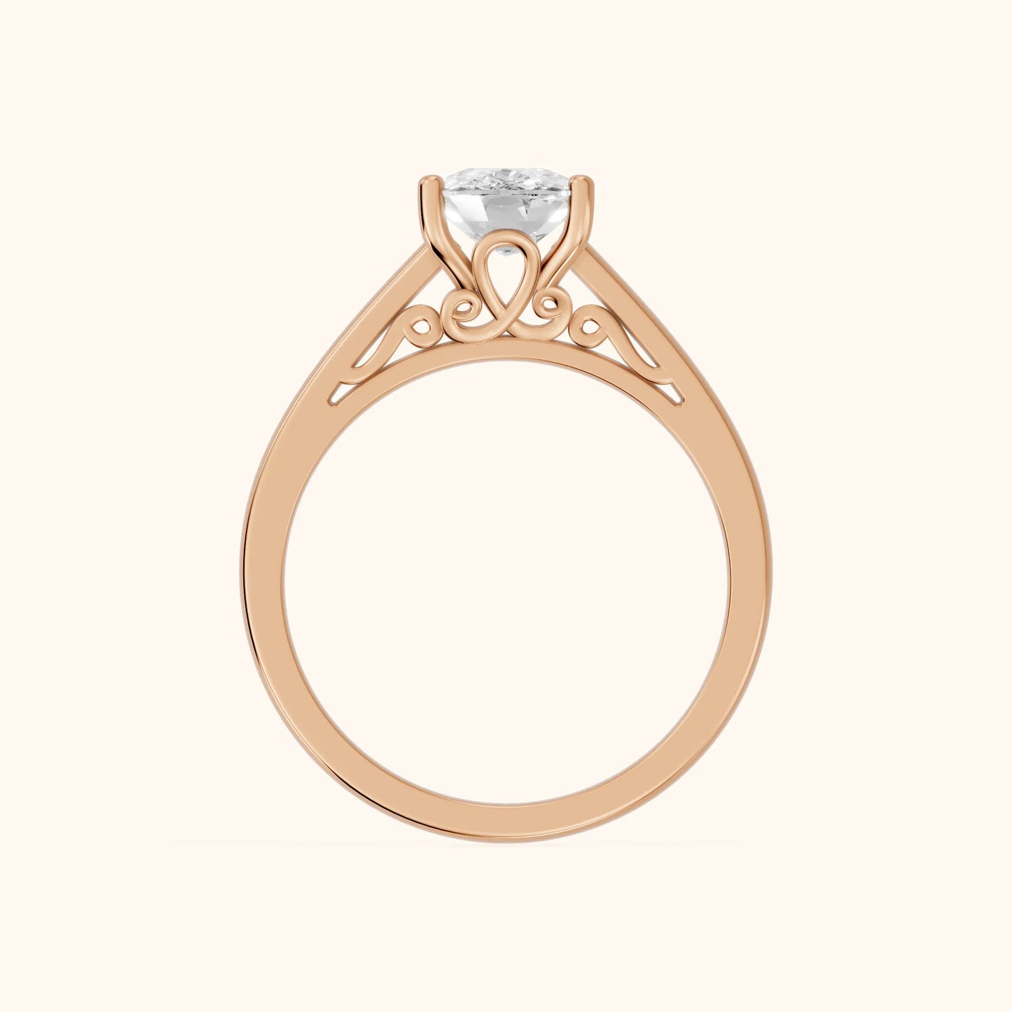 Iris Vintage Cushion Diamond Engagement Ring in Rose Gold - FingerView