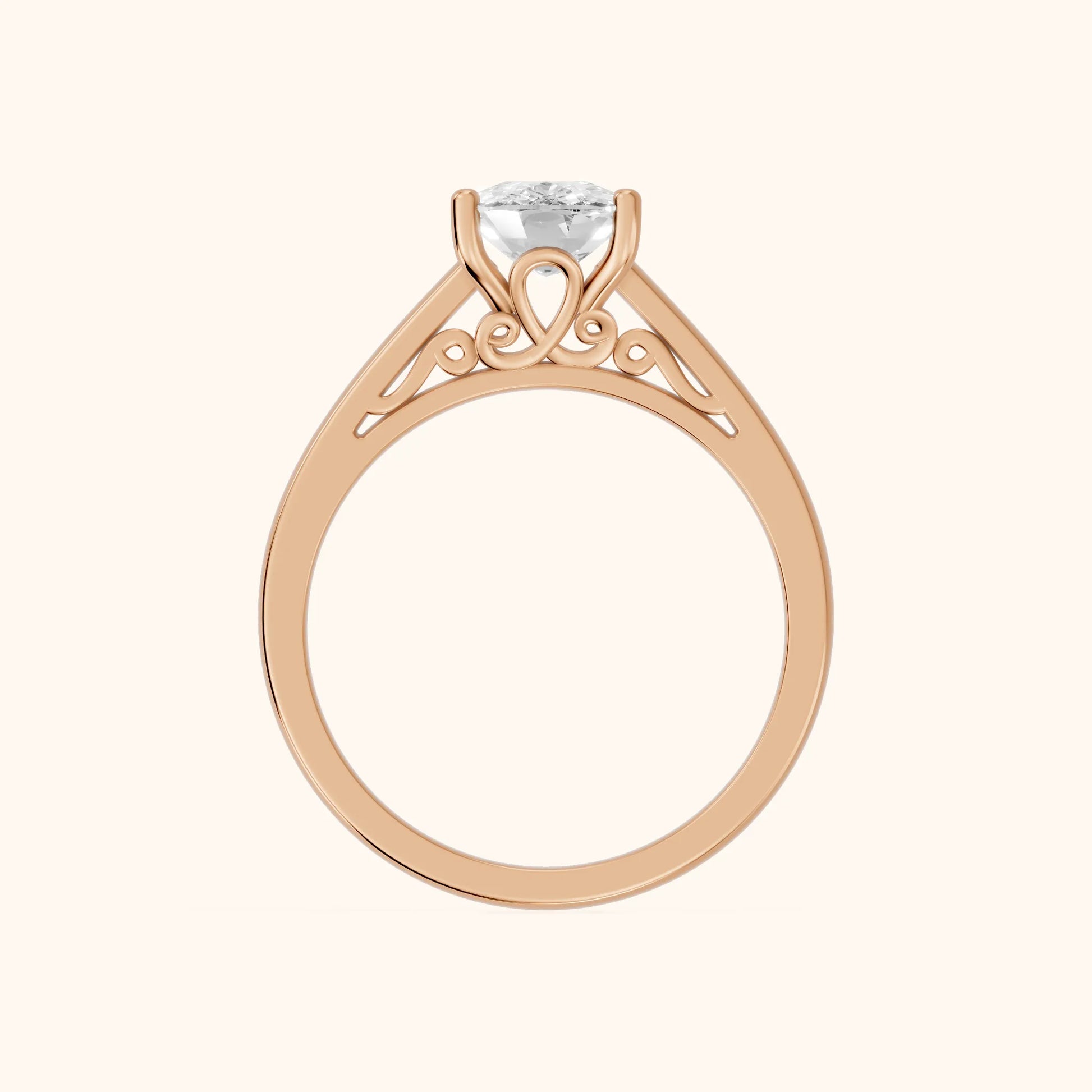 Iris Vintage Cushion Diamond Engagement Ring in Rose Gold - FingerView