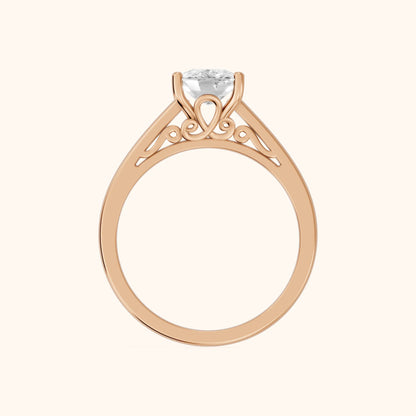 Iris Vintage Cushion Diamond Engagement Ring in Rose Gold - FingerView