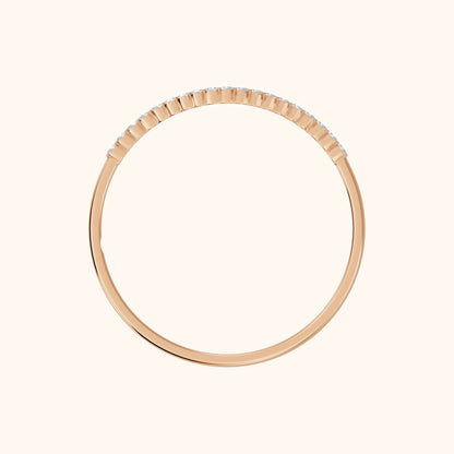 Ambra Curved Pavé Round Diamond Stackable Ring in Rose Gold - FingerView