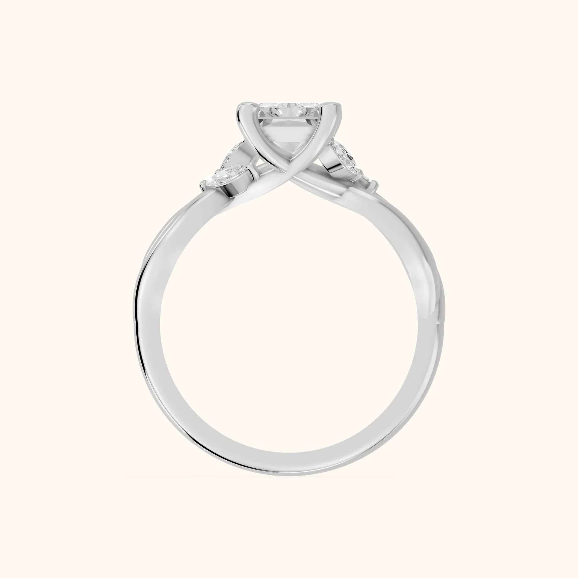 Luna Glow Twisted Radiant Diamond Engagement Ring in White Gold - FingerView