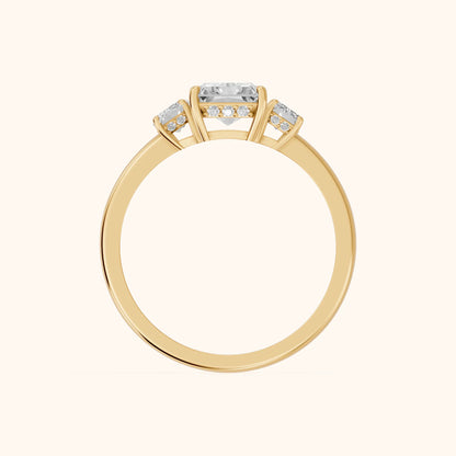 Marian Three-Stone Hidden Halo Radiant Diamond Engagement Ring in Yellow Gold - FingerView.webp