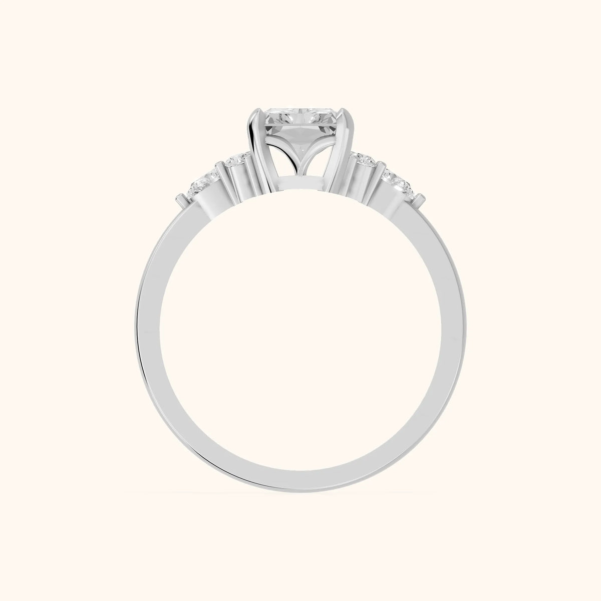 Amelia Three Stone Radiant Diamond Engagement Ring in Platinum - FingerView