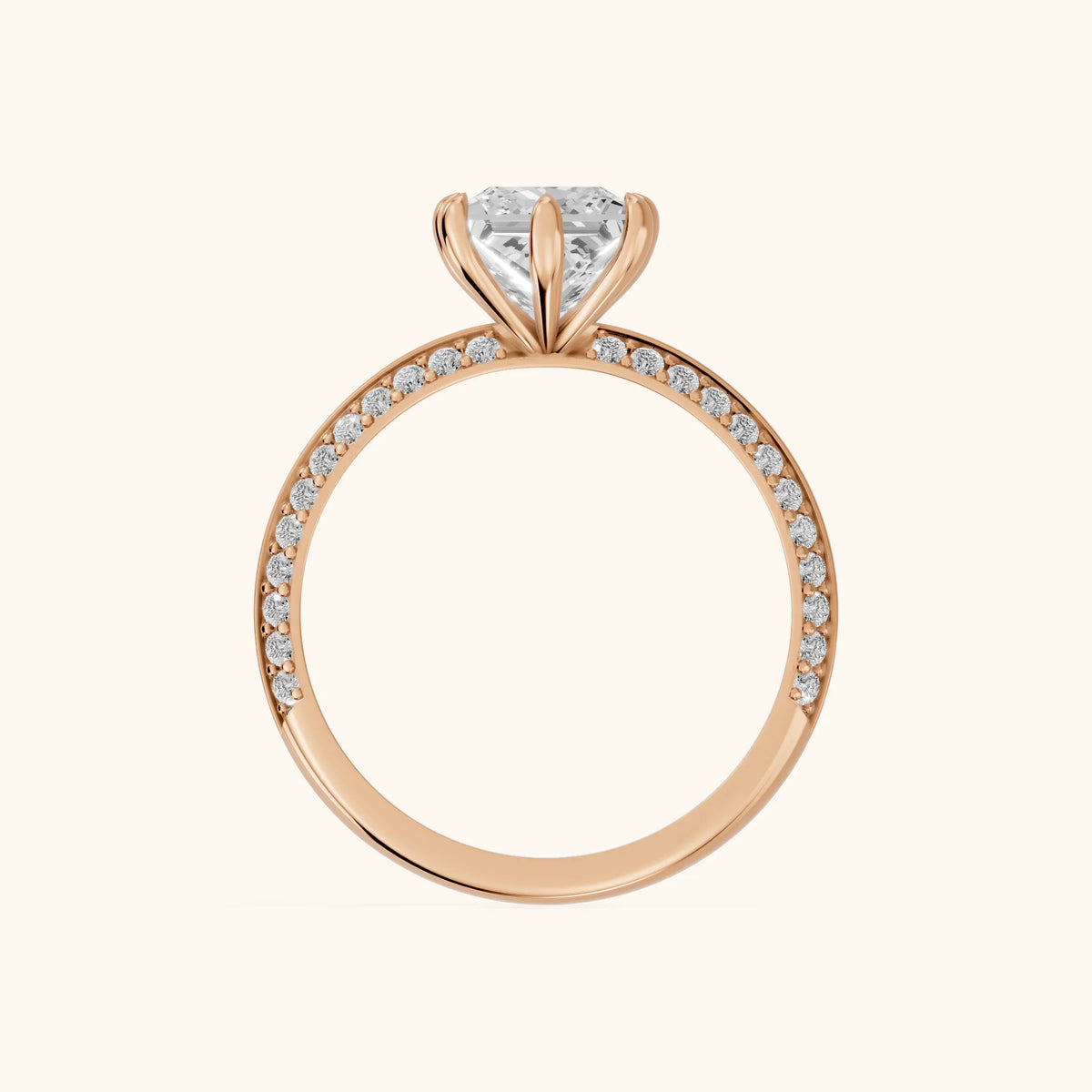 Meredith Knife Edge Pavé Princess Diamond Engagement Ring in Rose Gold - FingerView.webp