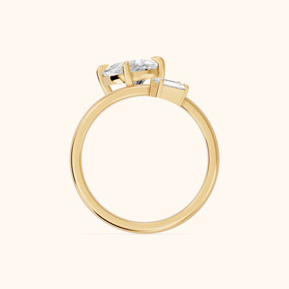Sabrina Two-Stone Cushion & Emerald Diamond Engagement Ring in Yellow Gold - FingerView.webp