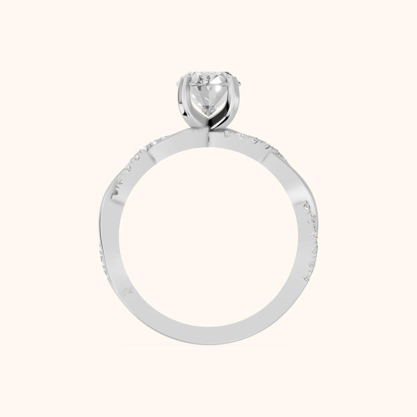 Twisted Side Stone Oval Diamond Engagement Ring in Platinum - FingerView