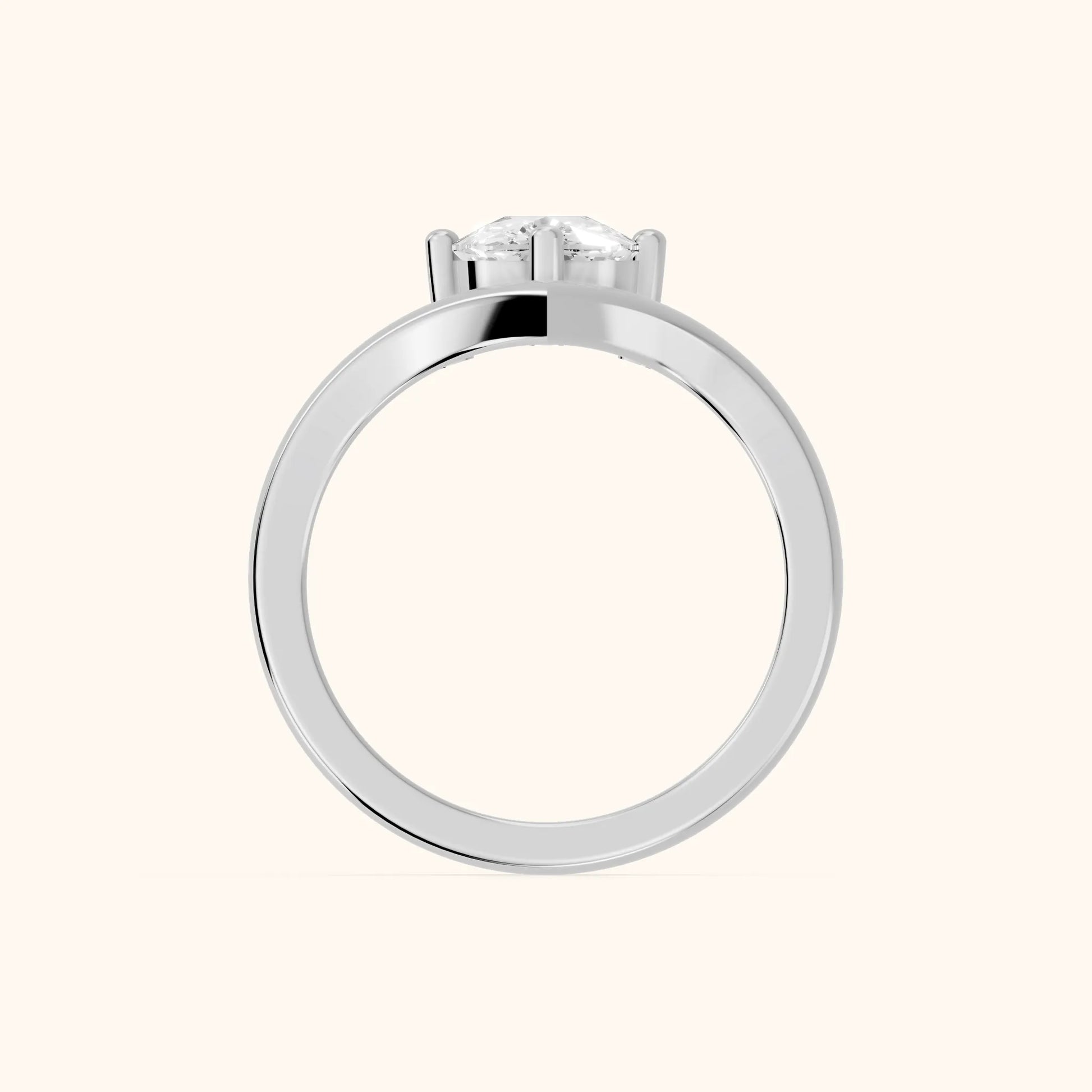Evelyn Chevron Solitaire Cushion Diamond Engagement Ring in White Gold - FingerView