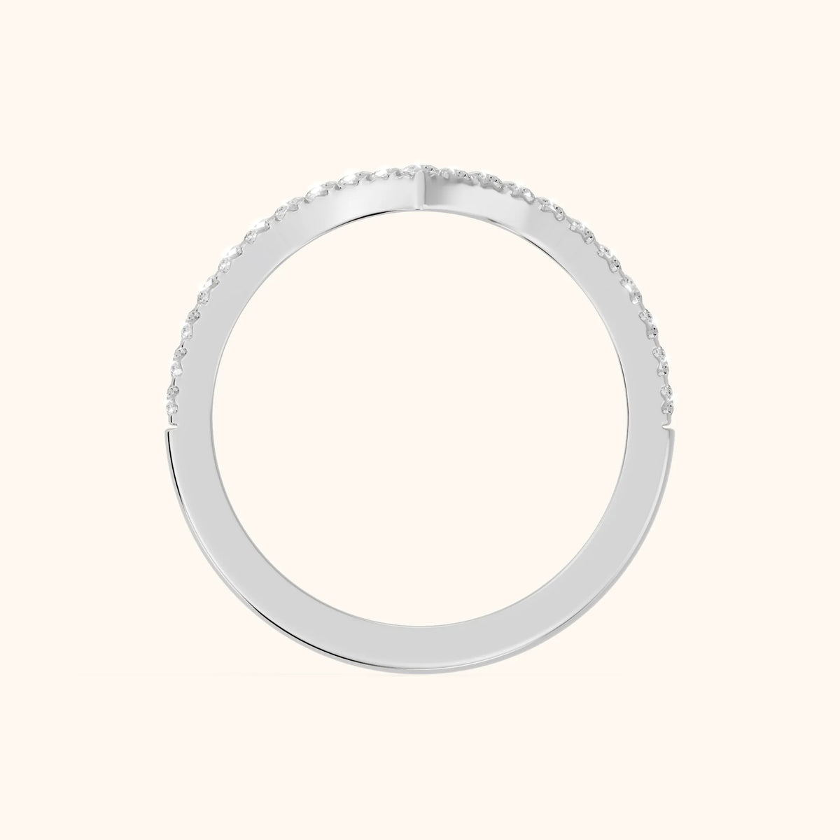 Amelie Curved Pavé Round Diamond Stackable Ring in White Gold - FingerView