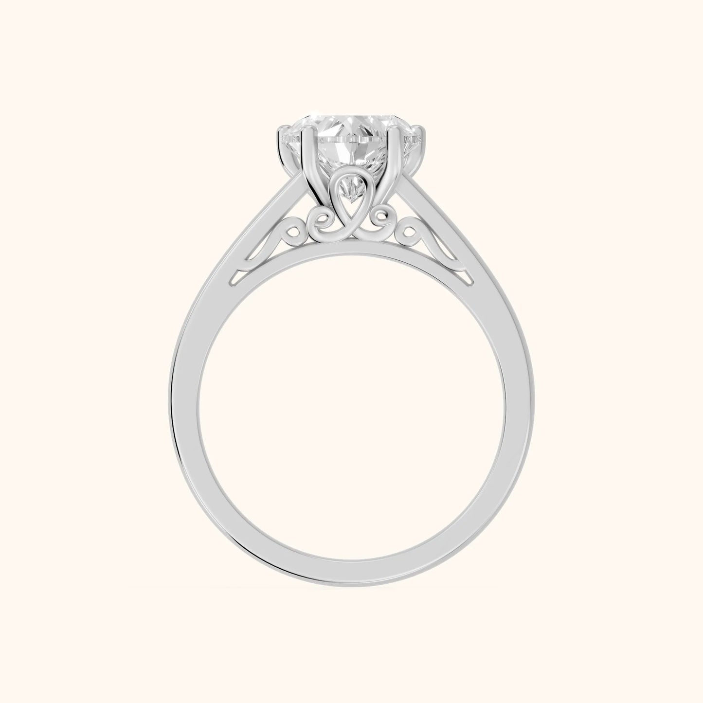 Iris Vintage Heart Diamond Engagement Ring in White Gold - FingerView