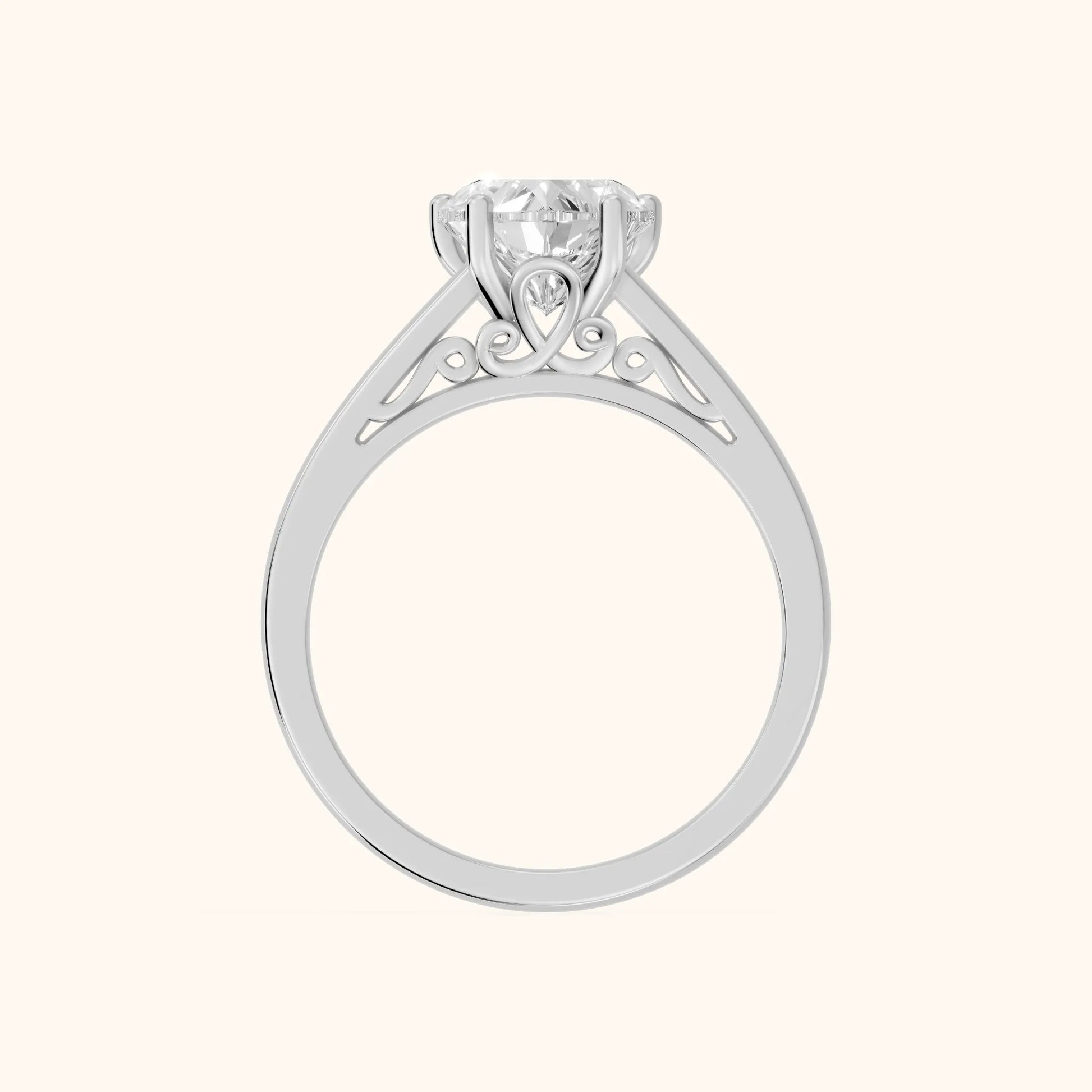 Iris Vintage Heart Diamond Engagement Ring in White Gold - FingerView