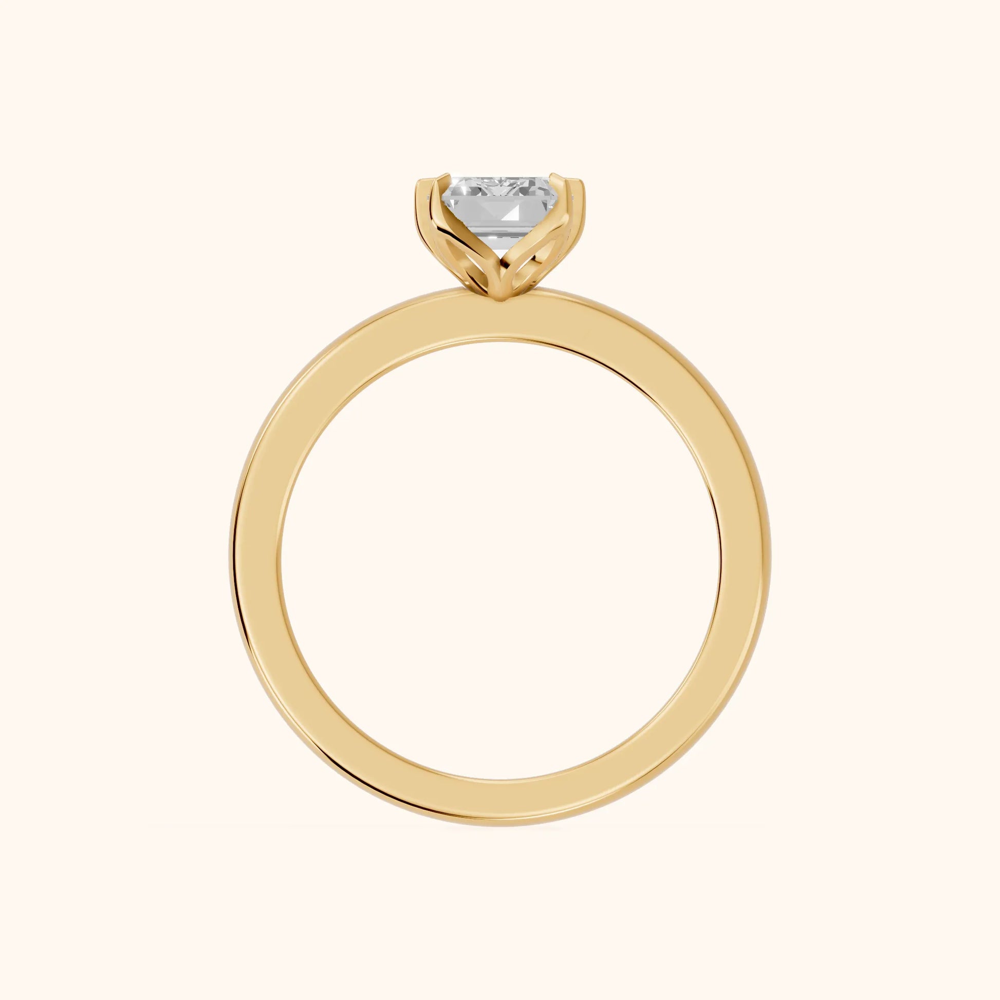 Serena Blossom Solitaire Emerald Diamond Engagement Ring in Yellow Gold - FingerView