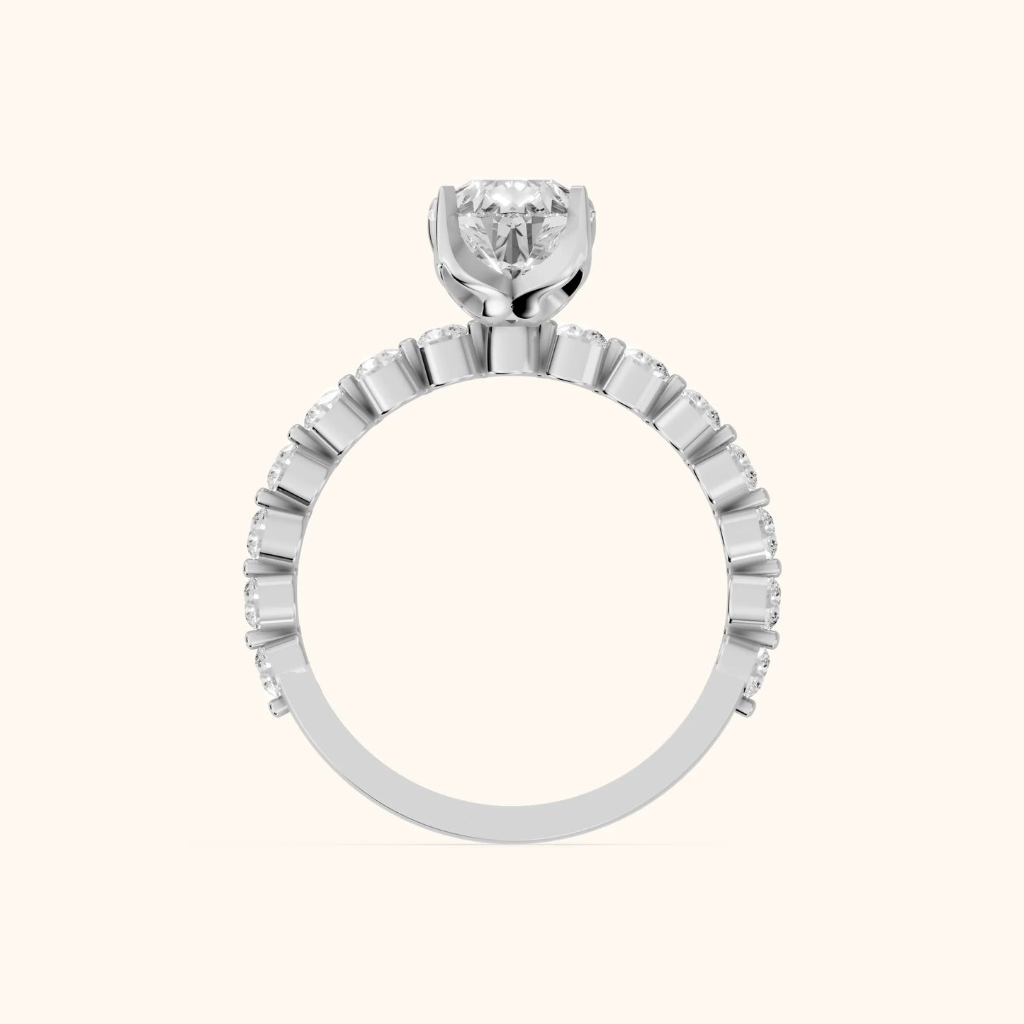 Eleanor Majesty Side Stone Pear Diamond Engagement Ring in Platinum - FingerView