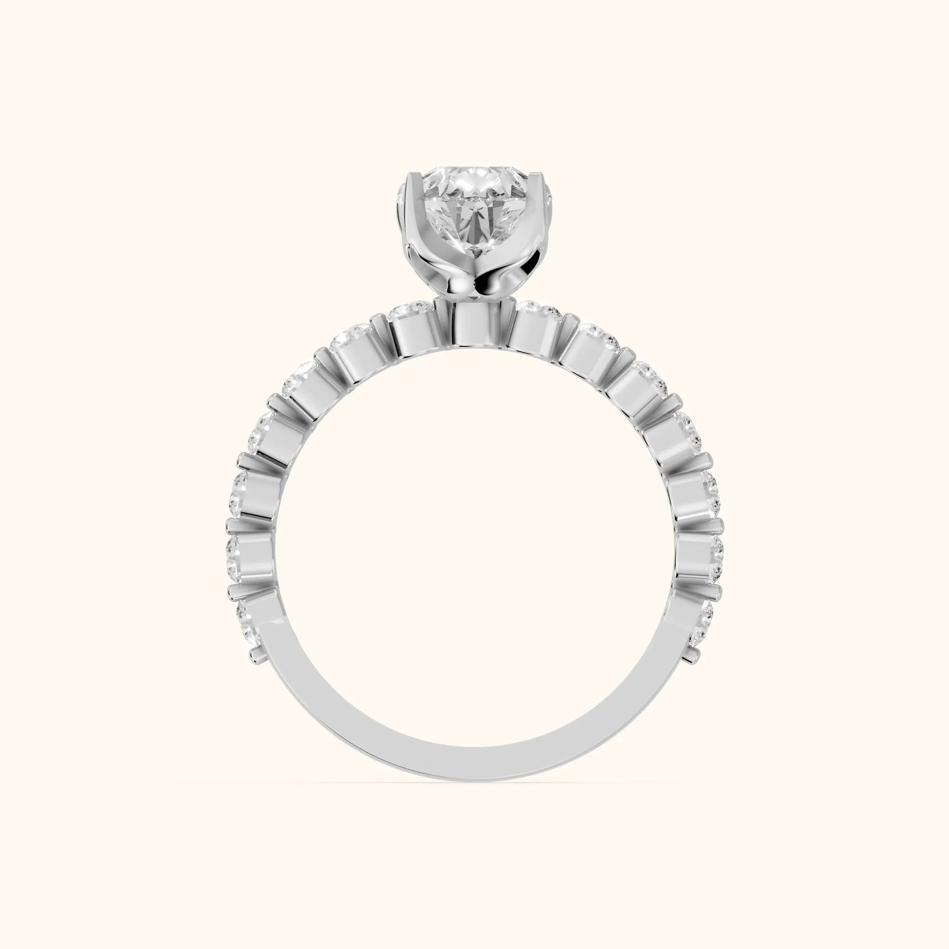 Eleanor Majesty Side Stone Pear Diamond Engagement Ring in Platinum - FingerView