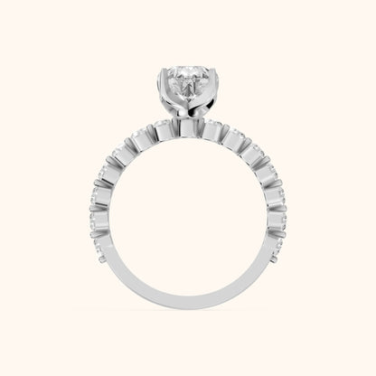 Eleanor Majesty Side Stone Pear Diamond Engagement Ring in Platinum - FingerView